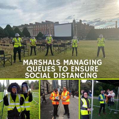 marshals to manage queues and social distancing